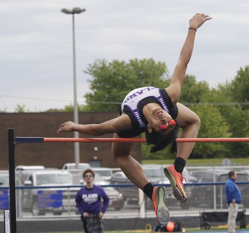 Plano’s Jayden Balingit (Lumba) wins the high jump during the Kishwaukee River Conference Boys Track and Field Meet on Tuesday, May 12, 2026, at Johnsburg High School.