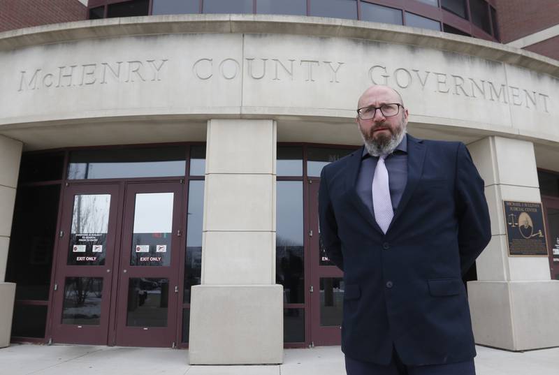 Attorney Michael "Mick" Combs outside the McHenry County Government Center on Wednesday, Dec. 21, 2022. Twenty years ago, 17-year-old Brian Carrick disappeared and was presumed murdered. He was last seen in the Val's Finer Foods in Johnsburg on Dec. 20, 2002. Combs was the prosecutor who tried Mario Casciaro, who was arrested and charged with murder by intimidation, but his conviction overturned on appeal.