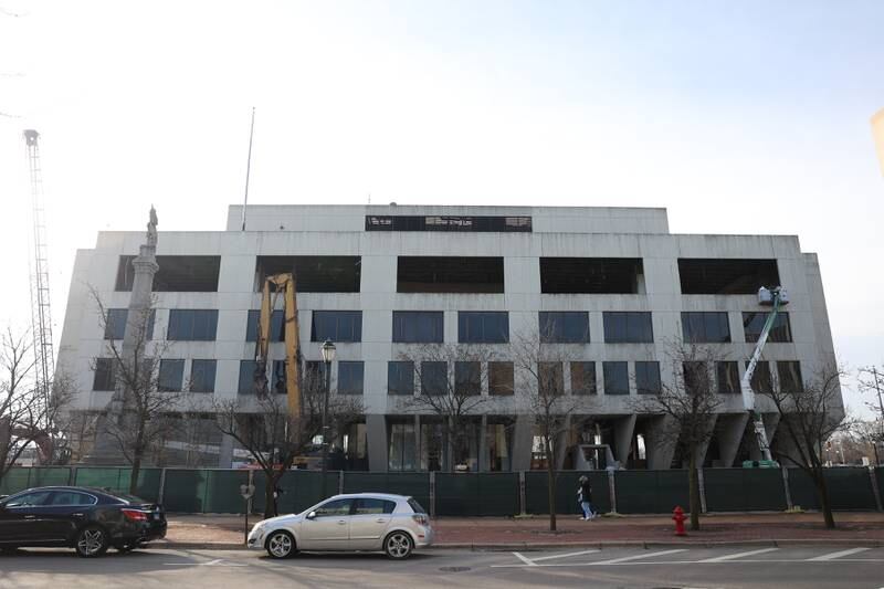 Demolition continues on the old Will County Courthouse on Thursday, Feb. 1st 2024 in Joliet.