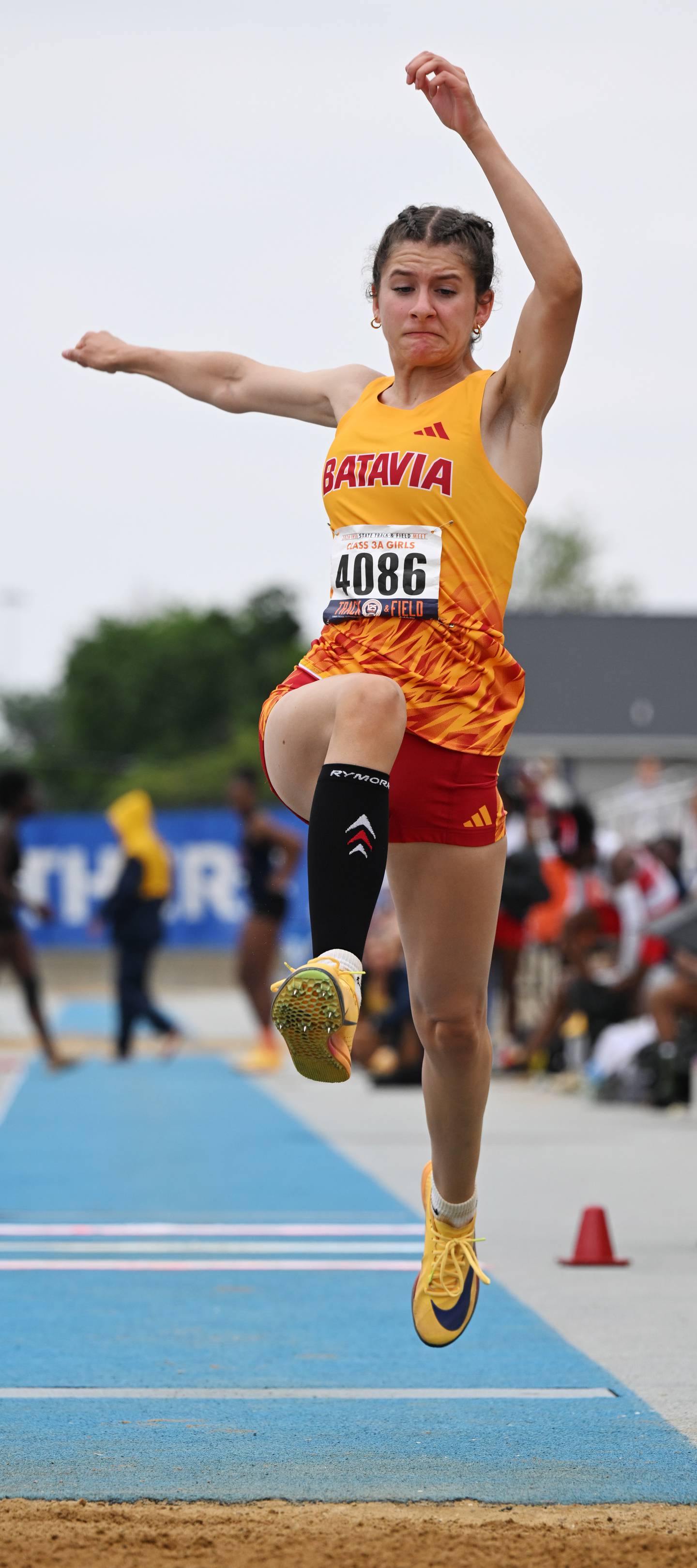 Batavia’s Abby Wirth competes in Class 3A triple jump during the girls track and field state meet at Eastern Illinois University on Saturday, May 23, 2026 in Charleston.
