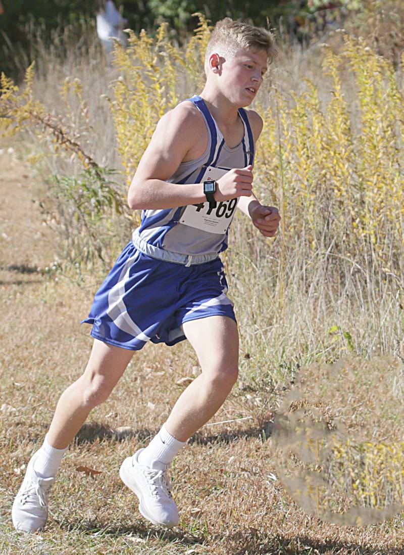 Princeton's Augustus Swanson runs in the Class 1A Regional Cross Country boys race on Saturday, Oct. 22, 2022 at the Seneca FFA Farm in Marseilles.