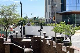 Stalled semi blocks traffic on downtown Joliet street