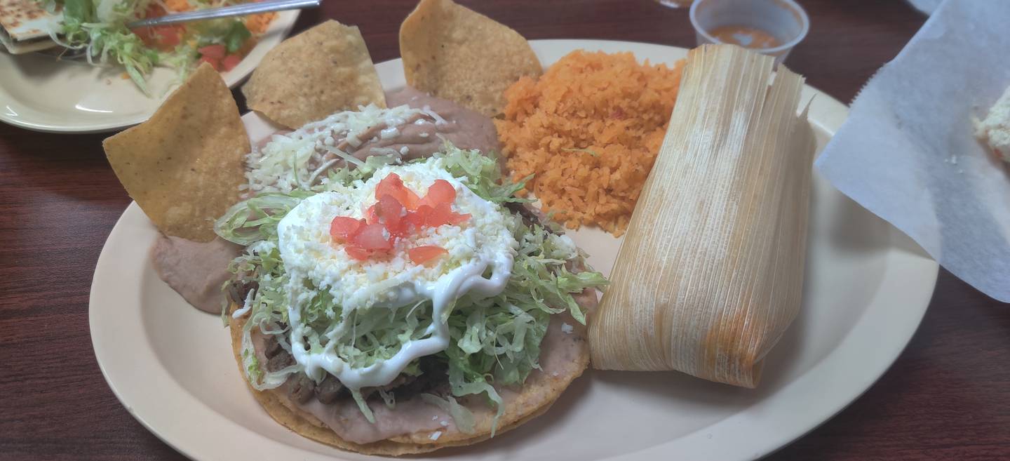The tostada and tamale at at Flamingo Authentic Mexican Cuisine in DeKalb.