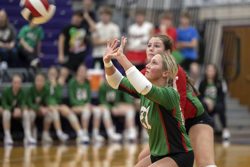 L-P’s Karmen Piano makes a play against Dixon Tuesday, Oct. 29, 2024, at the class 3A regional semifinal in Dixon.