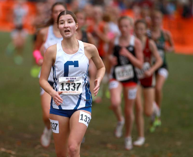 Burlington Central's Abigail Burke competes in the Class 2A State Cross Country Championships on Saturday, Nov. 9, 2024 at Detweiller Park in Peoria.