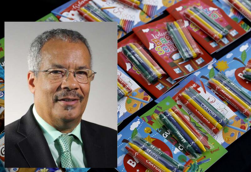 A provided photo of Illinois Education Association President Al Llorens inset in front of Shaw Local file photo of school supplies.