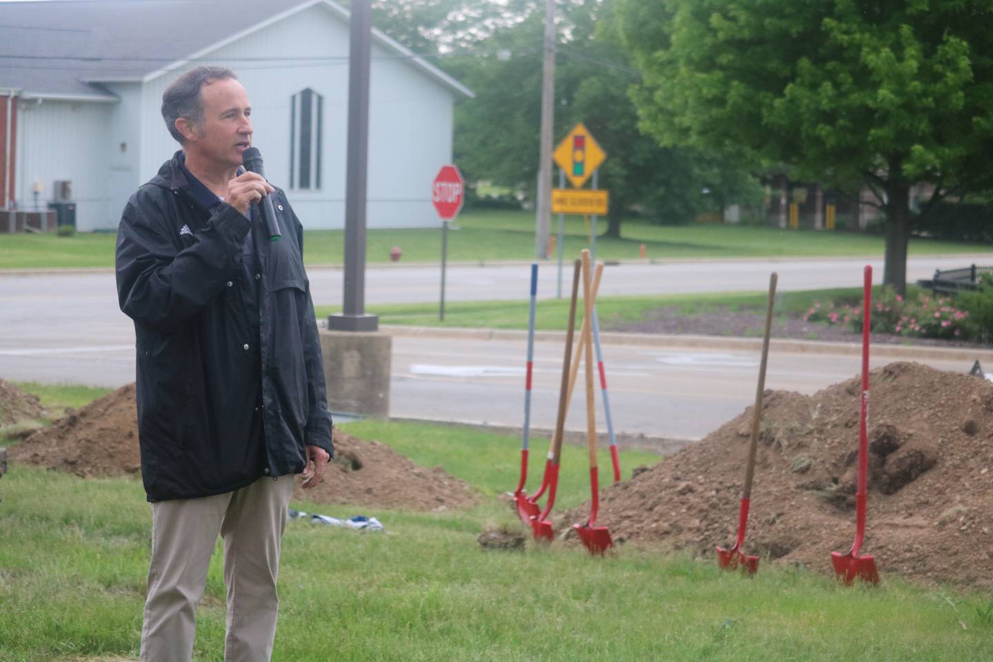 Sixth Ward Alderman Mike Verbic gives remarks during a May 24, 2024 groundbreaking for the fourth fire station planned at 1130 S. Malta Road, DeKalb.