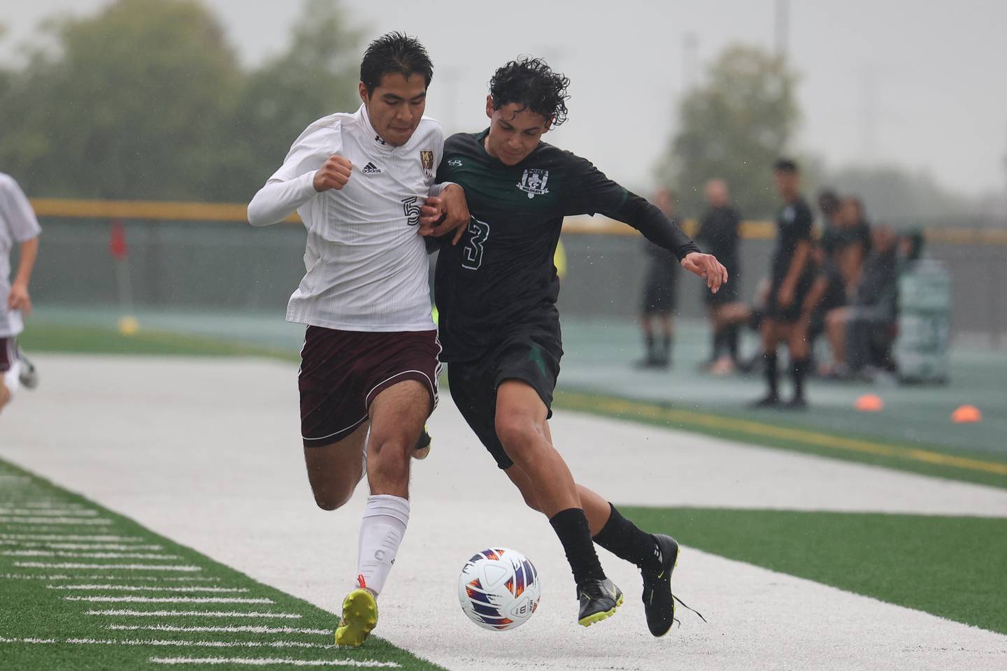 Morris’ Adan Mondragon, left, and Plainfield Central’s Elijah Rodriguez battle for the ball on Monday, Sept. 11, 2023 in Plainfield.