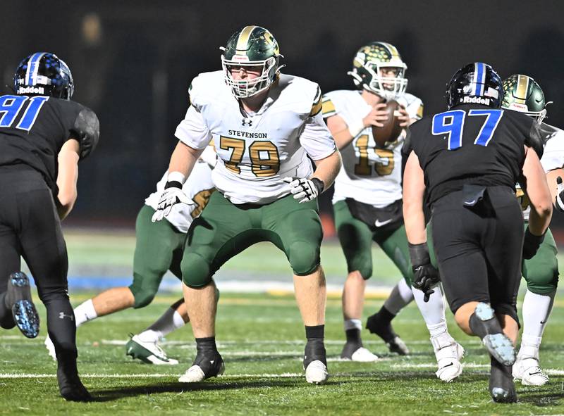 Stevenson's Luca Siamashvili (78) in action during the IHSA Class 8A Quarterfinals game against Lincoln-Way East on Friday, Nov. 15, 2024, at Frankfort. (Dean Reid for Shaw Local News)