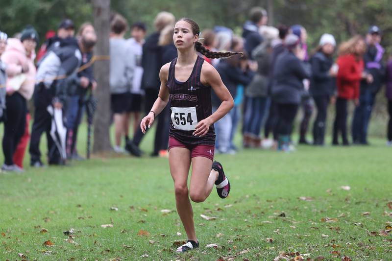 Plainfield North’s Marlie Czarniewski finishes fourth in the Southwest Prairie Conference meet at Channahon Park in Channahon on Friday, Oct. 13, 2023.