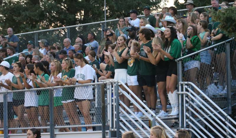 St. Bede superfans cheer on the Bruins as they play Tuscola on Friday, Aug. 25, 2023 at Tucci Stadium  in Bloomington.