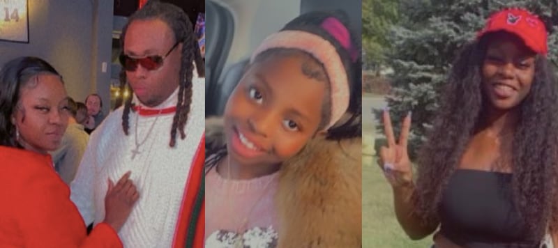 Tania Stewart (left), her fiancé, Cartez Daniels, and her daughters, Sanai Daniels and Samiya Shelton.