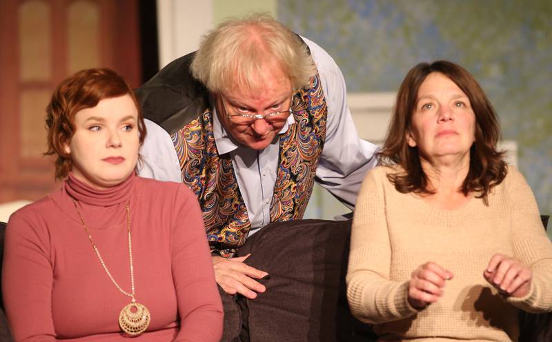 Devon Ford as Corie, Ken Schroeder as Velasco, Bobette Roberson as Mother act out a scene in 'Bearfoot in the Park' on Thursday, April 6, 2023 at Stage 212 in La Salle.