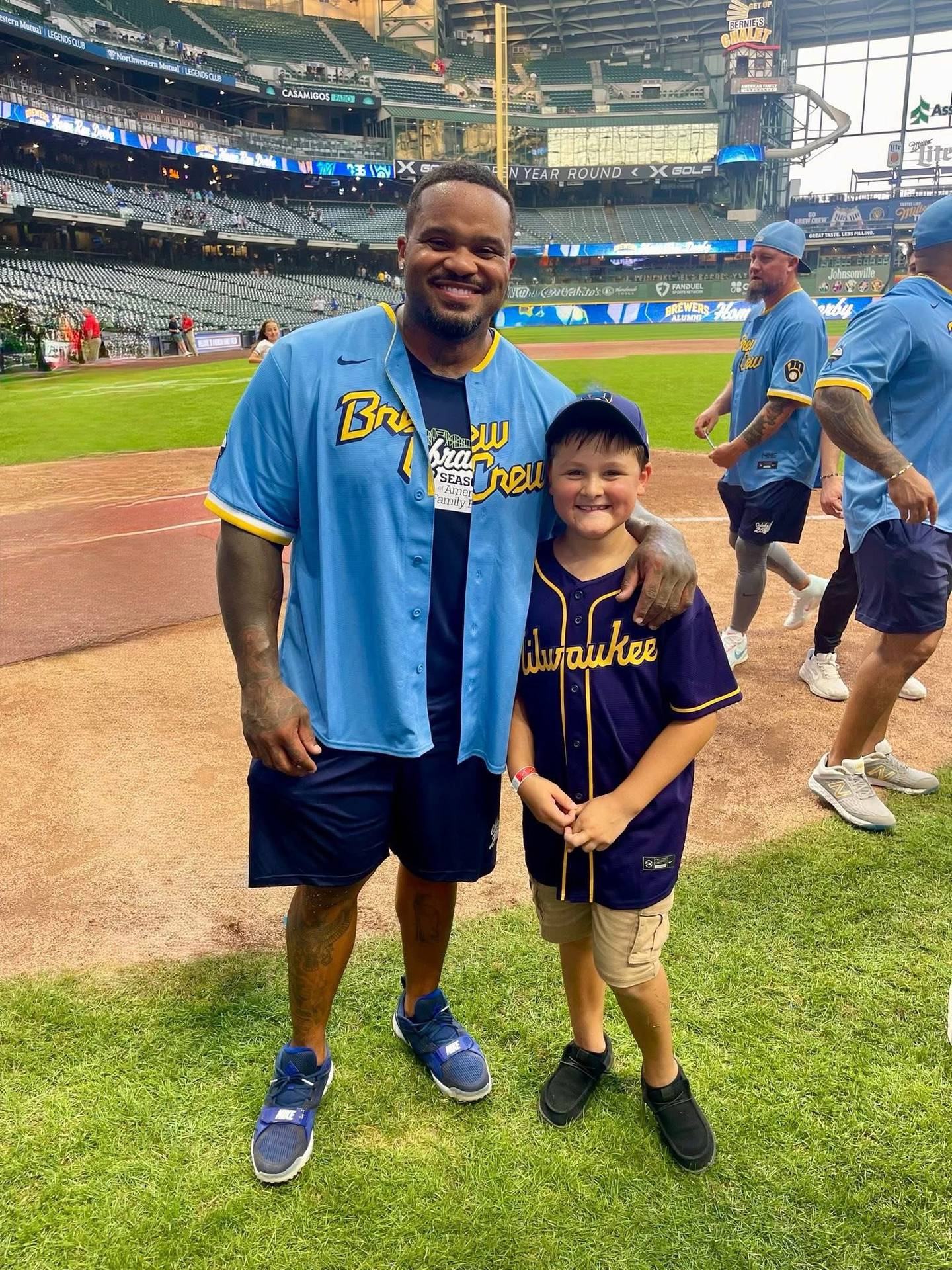 Korbyn Kolb, 8, meets former Brewers star Prince Fielder during the 25th anniversary of the Milwaukee Brewers on Friday, July 25. Korbyn's dad, Danny, pitched for the Brewers and was an N.L. All-Star in 2004.