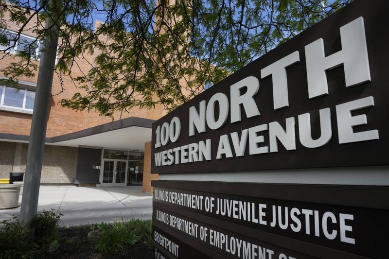 The office building at 100 North Western Avenue shown Monday, May 6, 2024, in Chicago, where an office of the Illinois Department of Juvenile Justice is located. Child sexual abuse at Illinois juvenile detention centers was pervasive and systemic for decades, according to disturbing accounts in a lawsuit filed Monday by 95 men and women housed at youth centers as children. (AP Photo/Charles Rex Arbogast)