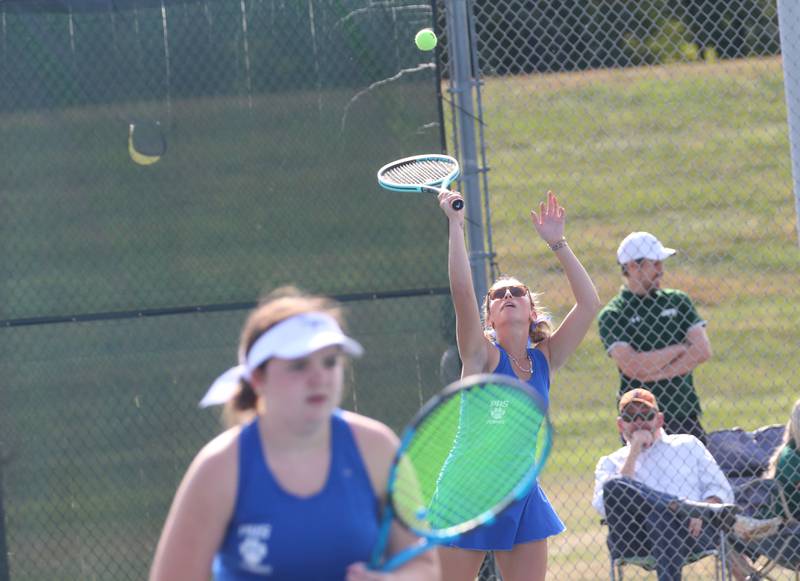 Princeton number-one doubles team of Ava Munson and Anna Ellis during the Class 1A girls tennis sectionals on Thursday, Oct. 16, 2025 at Ottawa High School.