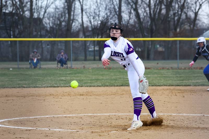 Wilmington pitcher Lexi Strohm releases the ball during the Wildcats' 22-5 victory over Central on Wednesday, March 26, 2025.