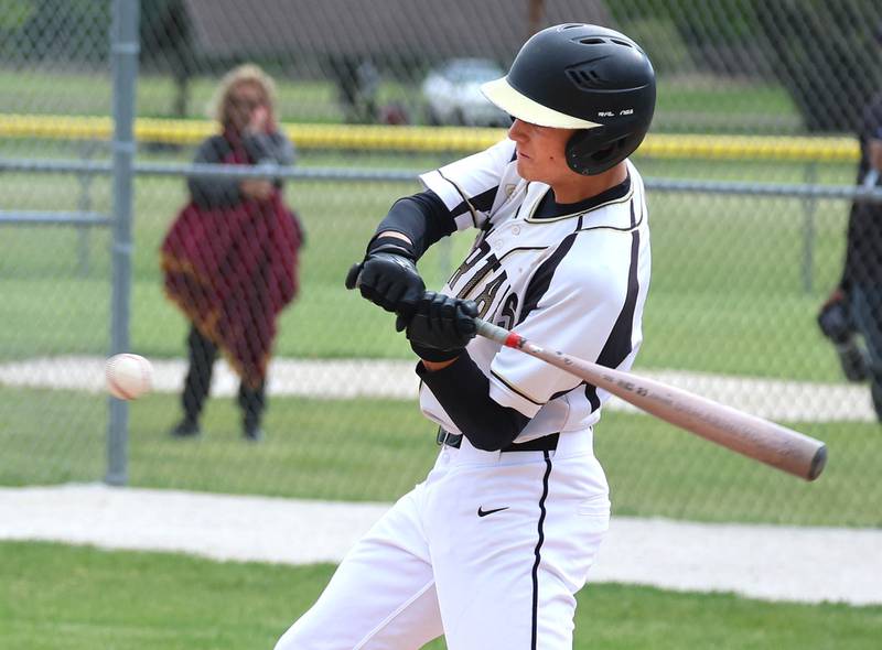 Sycamore's Benjamin Anderson takes a cut Wednesday, May 13, 2026, during their game against Morris at the Sycamore Community Sports Complex.