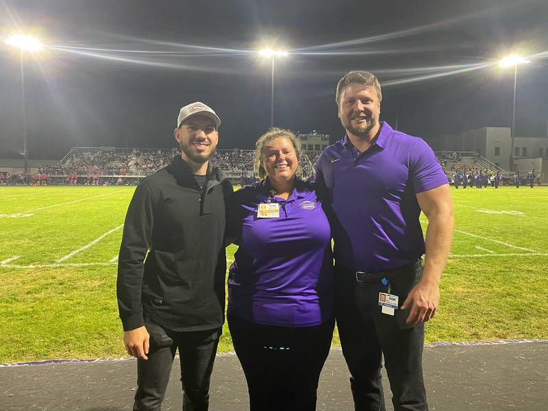 KSB sideline medical staff shown at a recent Dixon High School home game   are (from left)  Physical Therapist Dominic Martinez,  Athletic Trainer Alicia Spangler,  and Podiatrist Dr. Kyle Swanson.