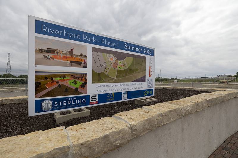 A map and renderings of the facilities for Sterling’s Riverfront Park is seen Wednesday, June 4, 2025. Construction has begun on the project.