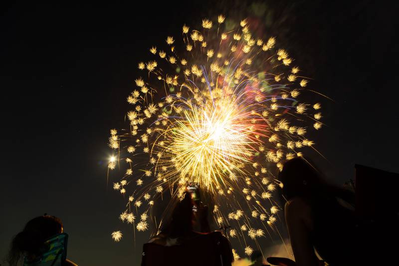 Spectators watch the “July 4th Fireworks” at Langum Park in St. Charles on Friday, July 4, 2025.