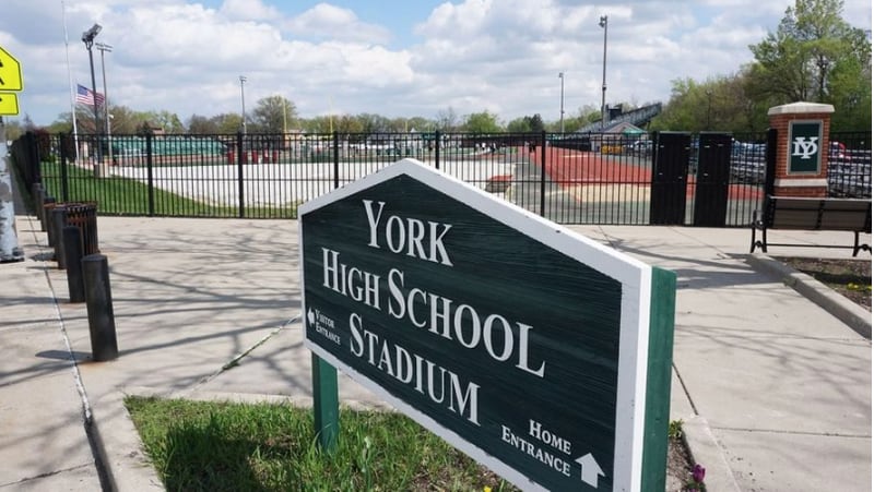 In January, a group of adults playing soccer at the York Community High School football field in Elmhurst discovered two nooses under the bleachers. Paul Valade | Staff Photographer