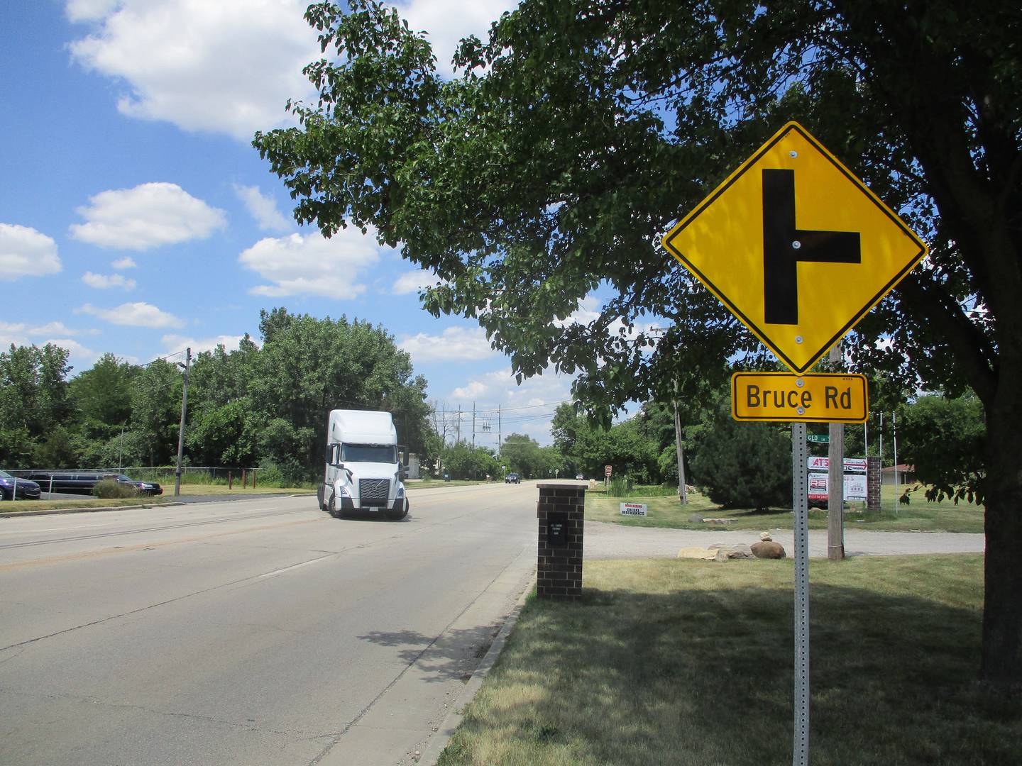A proposed bridge over the Des Plaines River would connect on the east side of the river with Bruce Road outside Lockport, seen here in July 2022.
