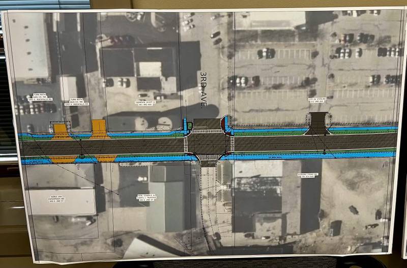 A rendering of Sterling's Second Street road construction project during an open house on April 8, 2025.