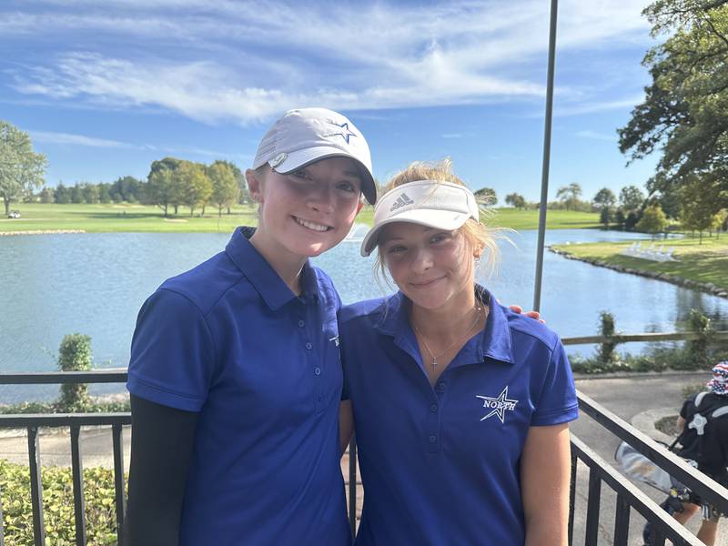 St. Charles North's Kayla Beu (left) and Abigail Gizewicz