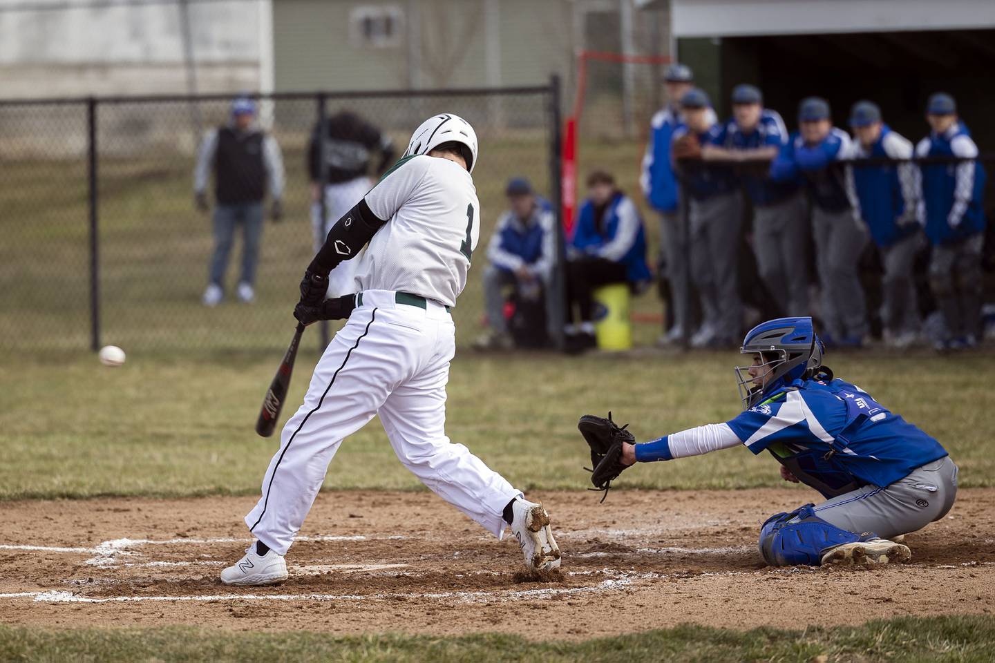 Rock Falls’ Isaiah Kobbeman ropes a single out to right field to drive in two against Princeton Thursday, March 23, 2023.