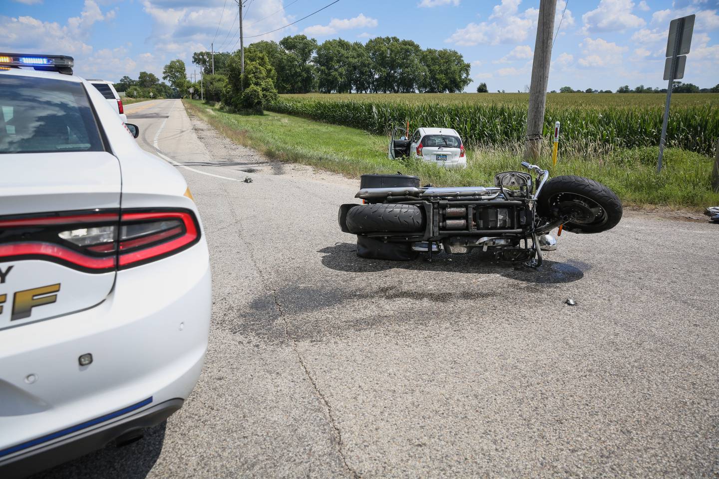 A motorcycle and Nissan crashed along Route 173 Thursday, Aug. 18, 2022. The motorcyclist was airlifted to the hospital, but is in stable condition.
