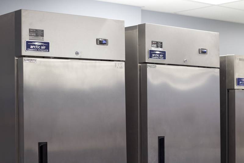Refrigerators and freezers seen on Monday, April 21, 2025, at the Joliet Township Forest Park Community Center in Joliet.