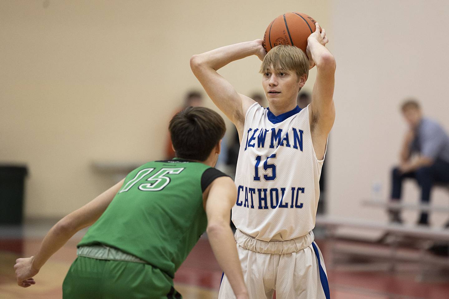 Newman's Tyler Garman looks to pass Monday, Nov. 21, 2022 while playing North Boone in the Oregon Thanksgiving Tournament.