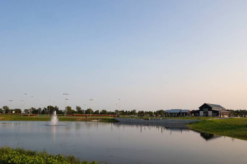 The sun sets at Bradley's 315 Sports Park during a Bradley Business After Hours event on Tuesday, July 29, 2025.