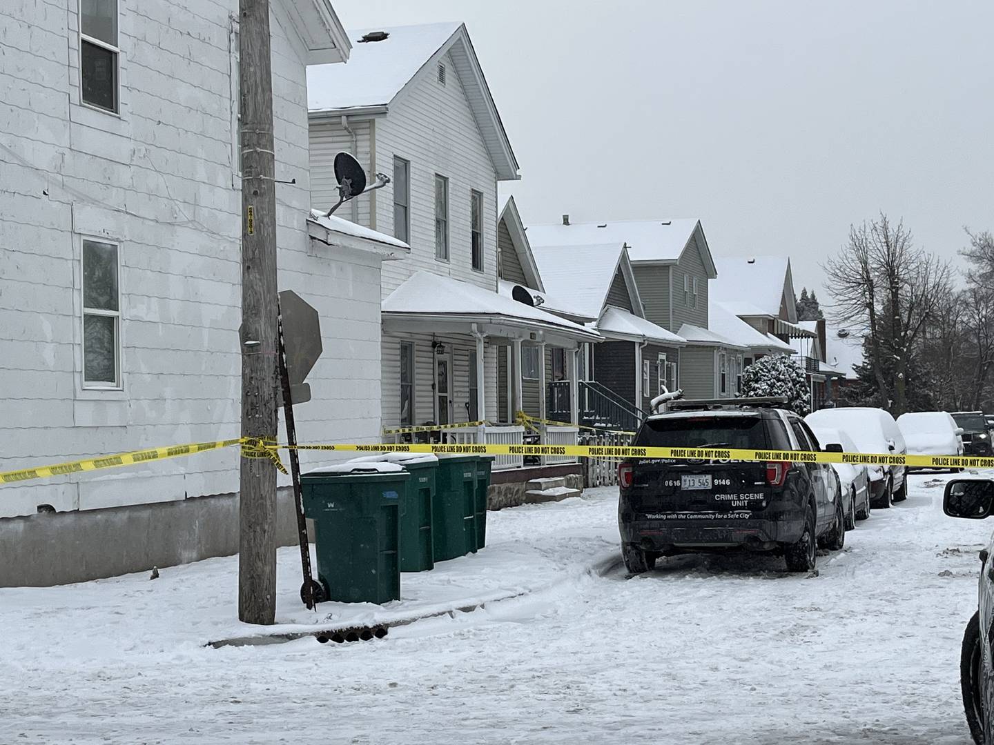 A Joliet Police Department squad vehicle on Sunday, Jan. 25, 2026, in the 700 block of Garnsey Avenue in Joliet in response to a homicide investigation.