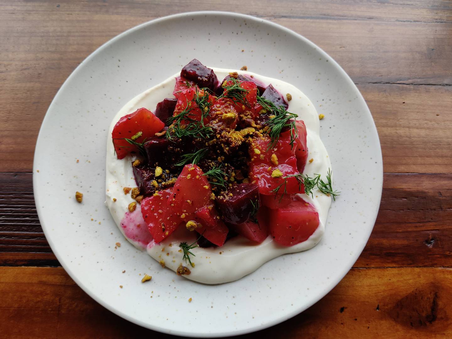 The roasted beet salad arrived pretty as a picture and just as delicious at Osteria Bigolaro in Geneva.
