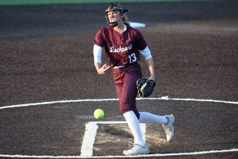 Lockport's Kelcie McGraw throws a pitch during the Class 4A Illinois Wesleyan Supersectional against Bradley-Bourbonnais Monday, June 9, 2025.