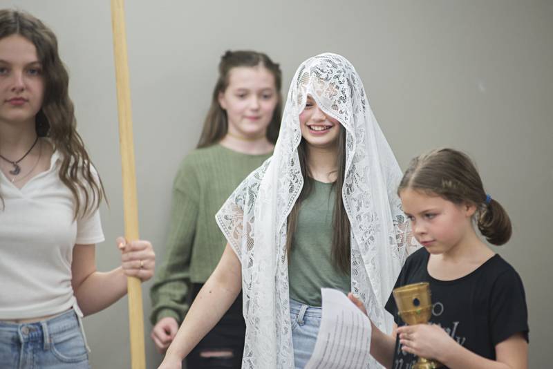 Jocelyn Klapprodt, playing the part of newlywed Tzeitel, rehearses a scene Thursday, May 5, 2022.