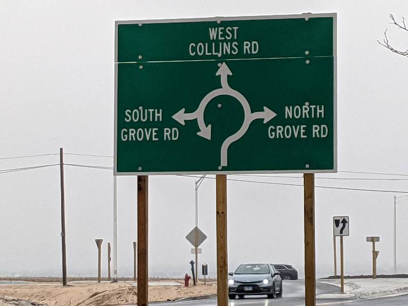 The Collins Road intersections with both Grove and Minkler roads are designed as roundabouts.