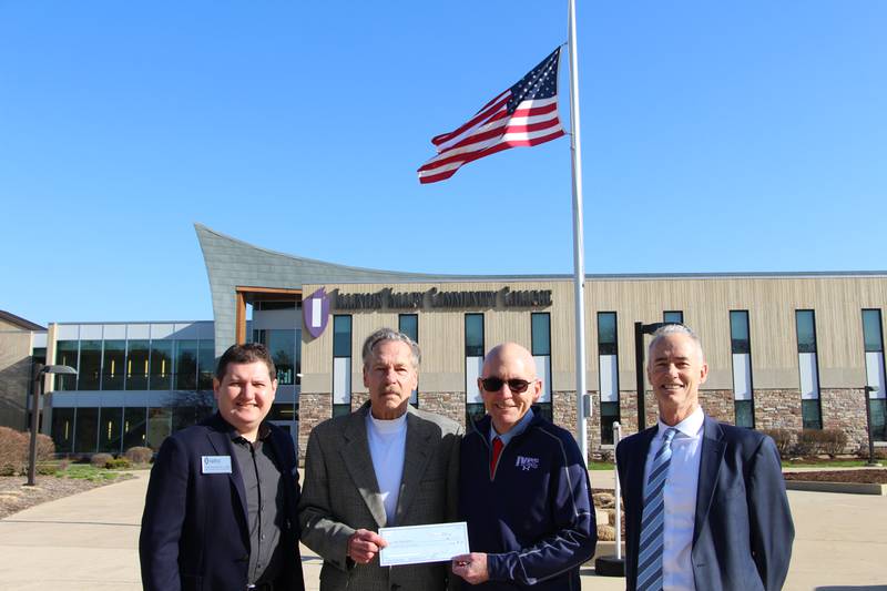 Gary Grabowski, second from left, worked with Illinois Valley Community College President Jerry Corcoran (to his right) and Executive Director of Community Relations and Development Fran Brolley to create the Gail Cimaroli Grabowski Memorial Scholarship. Also pictured is IVCC Dean of Humanities, Fine Arts and Social Sciences Lirim Neziroski (left).