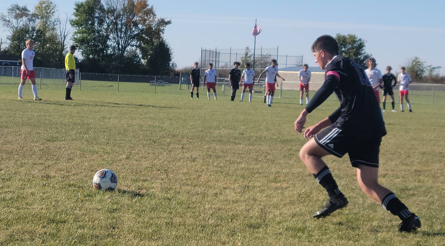 Somonauk's Lance Grandgeorge readies to take a direct kick during the first half of Wednesday's Class 1A Serena Boys Soccer Regional semifinal against Earlville.