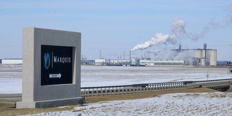 The main drive to the Marquis Industrial Complex as seen from Illinois Route 71 on Saturday, Feb. 4, 2023, in rural Hennepin.
