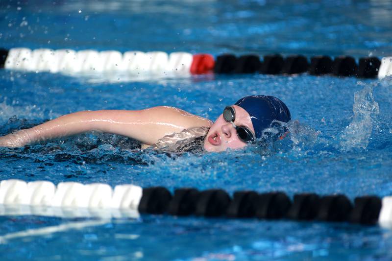 Oswego’s Addi Miller swims the 200-yard freestyle athletes with disabilities heat during the IHSA Girls State Swimming and Diving Championships at the FMC Natatorium in Westmont on Saturday, Nov. 11, 2023.