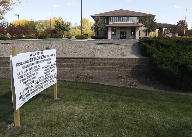 The former Blackhawk Bank, 9705 Prairie Ridge Road in Richmond, closed earlier this year and is now being considered as a location for the village's first marijuana dispensary from Chicago-based 280E LLC. A public hearing is set for 6 p.m. Monday at Richmond Village Hall.