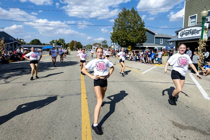 Mueller’s School of Dance students perform during the Grundy County Corn Festival Parade in Downtown Morris on Sept. 28, 2025.