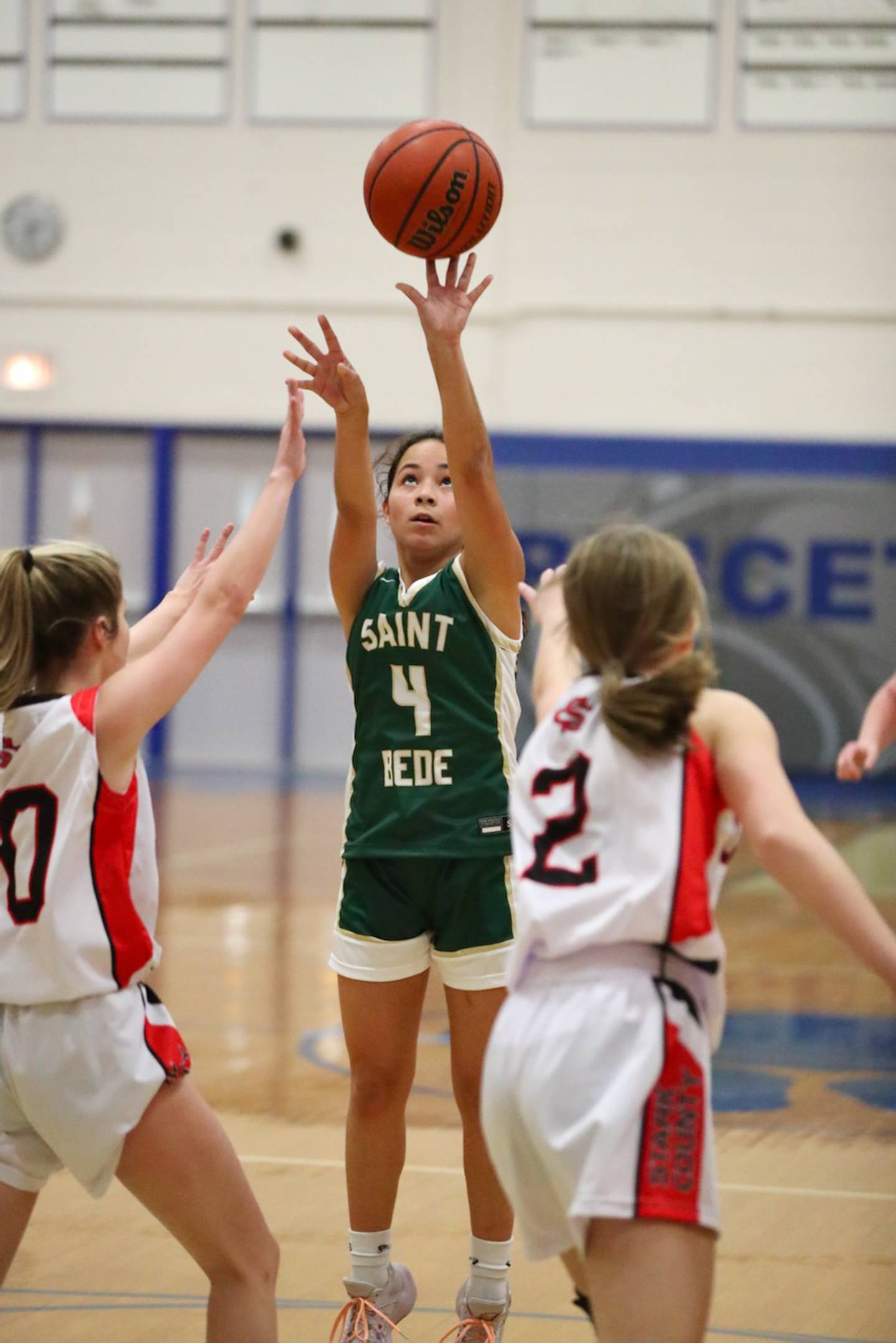 St. Bede's Kristel De La Tore shoots the game-winning shot against Stark County's Saturday at Princeton.