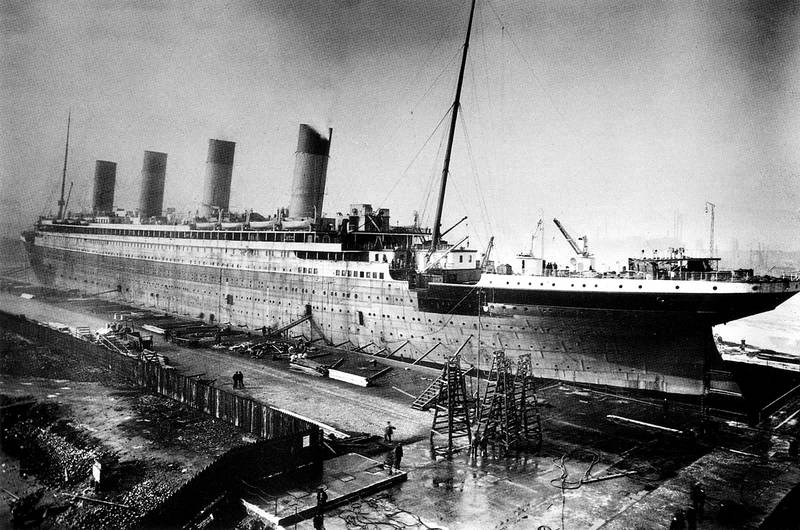 The Titanic is under construction in this photo from the public domain.