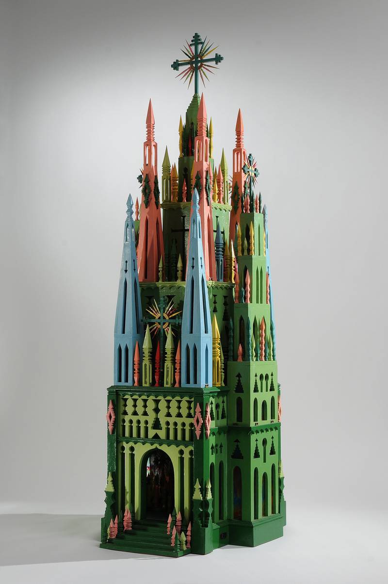 Mundelein resident Charles Warner’s (1884–1964) hand-carved folk art cathedrals, created in remembrance of his childhood in Poland.
