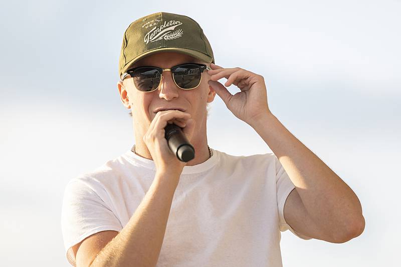 After seeing Morgan Wallen in concert, Kyle Knutson was inspired to perform his song “Man Made a Bar” Thursday, Aug. 9, 2024 in the finals of Rock Falls Tourism’s Sauk Valley Talent Competition.