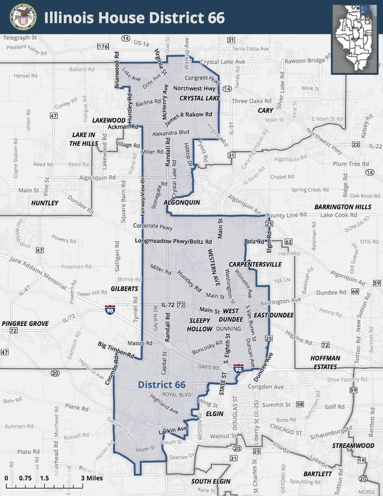 The new Illinois House District 66 includes parts of Kane and McHenry counties and runs through Algonquin, Carpentersville, Crystal Lake, East Dundee, West Dundee, Elgin and Sleepy Hollow.